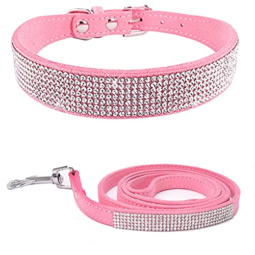 Hotlion Hundehalsband, mit Strasssteinen, niedlich, weich, schillernd, funkelnd, Kristallsteine, verstellbar, für kleine Rassen, Welpen, Katzen, Haustiere, Kätzchen, Rosa, Größe XXL von Hotlion