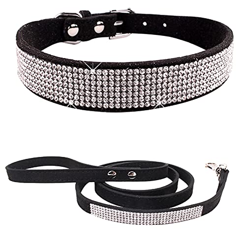 Hotlion Hundehalsband, mit Strasssteinen, niedlich, weich, schillernd, funkelnd, Kristallsteine, verstellbar, für kleine Rassen, Welpen, Katzen, Haustiere, Kätzchen, Schwarz XXL von Hotlion