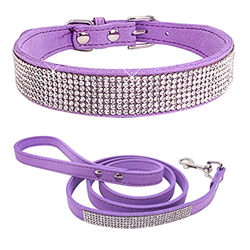 Hotlion Hundehalsband, mit Strasssteinen, niedlich, weich, schillernd, funkelnd, Kristallsteine, verstellbar, für kleine Rassen, Welpen, Katzen, Haustiere, Kätzchen, Violett, Größe XXL von Hotlion