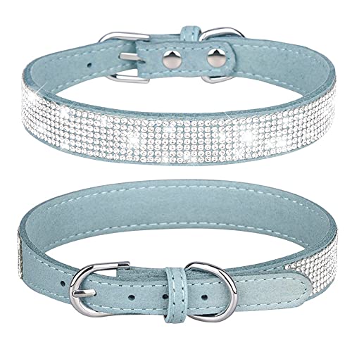 Hotlion Hundehalsband, mit Strasssteinen, niedlich, weich, schillernd, funkelnd, Kristallsteine, verstellbar, für kleine Rassen, Welpen, Katzen, Haustiere, Kätzchen, Blau, L von Hotlion