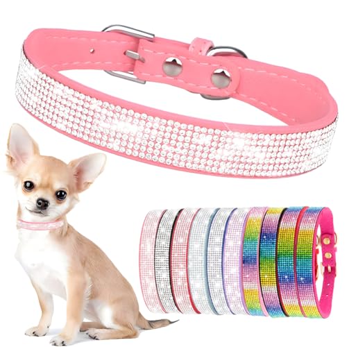 Hotlion Hundehalsband mit Strasssteinen, niedlich, schillernd, Kristall, Diamanten, Welpen, Kätzchen, Haustier, Katze, Halsbänder für kleine Hunde, Jungen, Mädchen, Rosa, Größe L von Hotlion