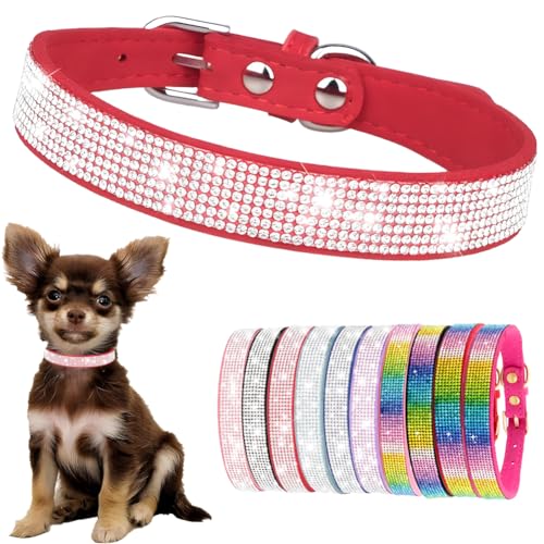 Hotlion Hundehalsband mit Strasssteinen, niedlich, schillernd, Kristall, Diamanten, Welpen, Kätzchen, Haustier, Katze, Halsbänder für kleine Hunde, Jungen, Mädchen, Rot, Größe S von Hotlion