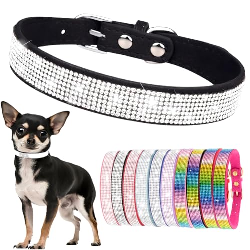 Hotlion Hundehalsband mit Strasssteinen, niedlich, schillernd, Kristall, Diamanten, Welpen, Kätzchen, Haustier, Katze, Halsbänder für kleine Hunde, Jungen, Mädchen, Schwarz, Größe M von Hotlion