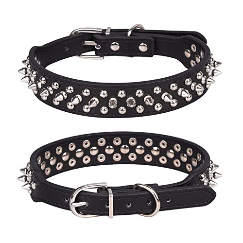 Hotlion Stachelhundehalsband Katze Welpe Einstellbare Pu Leder Nieten Nietenhalsbänder Schwarz X-Large von Hotlion