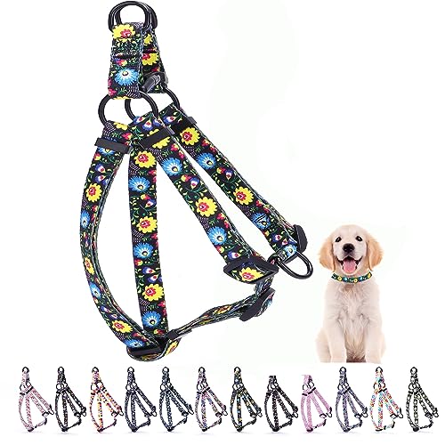 Hotlion Step in Hundegeschirr für kleine Hunde, Training, Spazierengehen, weiches Nylon, Katze, Kätzchen, verstellbar, Welpenweste, Geschirre, Mädchen, Damen, Gelb/Blau, Blumen, XS von Hotlion