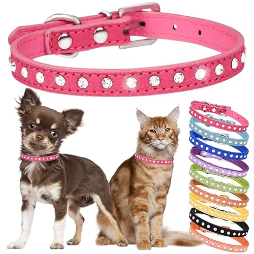 Hotlion Strass Hundehalsband Niedlich Kristall Diamant Katzenhalsband Weiches Leder Kätzchen Welpen Halsbänder Verstellbar für Kleine Mittlere Hunde Rose XXS Hotlion Strass Hundehalsband Niedlich Kristall Diamant Katzenhalsband Weiches Leder Kätzchen Welpen Halsbänder Verstellbar für Kleine Mittlere Hunde Rose XXS von Hotlion