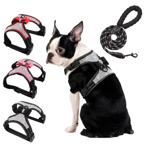 Hundegeschirr mit Strasssteinen, reflektierend, niedlich, glitzernd, Nylon, mit glitzernder Fliege, für kleine, mittelgroße und große Hunde, Größe XL Hundegeschirr mit Strasssteinen, reflektierend, niedlich, glitzernd, Nylon, mit glitzernder Fliege, für kleine, mittelgroße und große Hunde, Größe XL von Hotlion