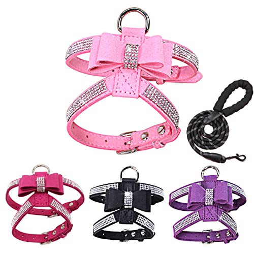 Hundegeschirr und Leine, glitzernd, niedlich, mit Strasssteinen, mit Fliege, Diamant-Glitzer, verstellbar, für kleine, mittelgroße Hunde, Größe L Hundegeschirr und Leine, glitzernd, niedlich, mit Strasssteinen, mit Fliege, Diamant-Glitzer, verstellbar, für kleine, mittelgroße Hunde, Größe L von Hotlion