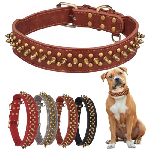 Hundehalsbänder mit Spikes, Leder, mit Kugelnieten, langlebig, weich und verstellbar, für kleine, mittelgroße und große Hunde Hundehalsbänder mit Spikes, Leder, mit Kugelnieten, langlebig, weich und verstellbar, für kleine, mittelgroße und große Hunde von Hotlion