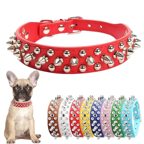 Hundehalsband, Nackenband, Leder, Punk-Nieten, Welpenhalsband, Nieten, langlebig, verstellbar, für kleine, mittelgroße und große Hunde, Rot, XS Hundehalsband, Nackenband, Leder, Punk-Nieten, Welpenhalsband, Nieten, langlebig, verstellbar, für kleine, mittelgroße und große Hunde, Rot, XS von Hotlion