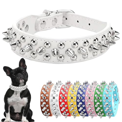 Hundehalsband, Nieten, Leder, Nieten, Welpenhalsband, Spike, verstellbar, für kleine, mittelgroße und große Hunde, Weiß, XXS Hundehalsband, Nieten, Leder, Nieten, Welpenhalsband, Spike, verstellbar, für kleine, mittelgroße und große Hunde, Weiß, XXS von Hotlion
