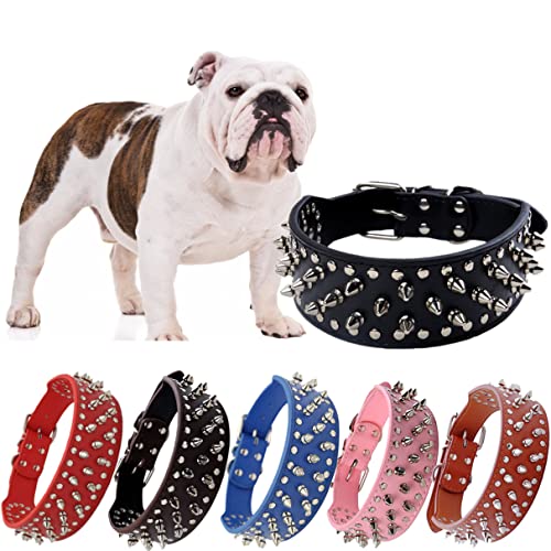 Hundehalsband, Nieten, PU-Leder, langlebig, verstellbar, für mittelgroße und große Haustiere, Pitbull Bully, Rottweiler, Schwarz von Hotlion