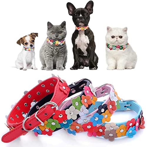Kleines Hundehalsband mit Blume, niedliches, ausgefallenes Katzenhalsband, PU-Leder, Hundehalsband, für Mädchen und Jungen, verstellbar für XS, S, Rosa 1 von Hotlion