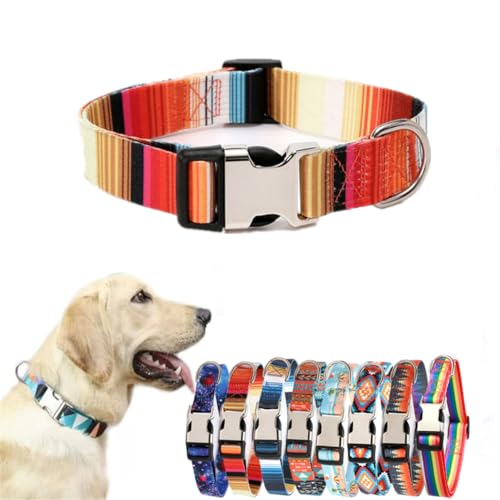 Hundehalsband, weiches Nylon, Metallschnalle, verstellbar, für kleine, mittelgroße und große Hunde, einfaches Gehen, Laufen, Training, Jagd (orangefarbener Streifen), Größe XL von Hotlion