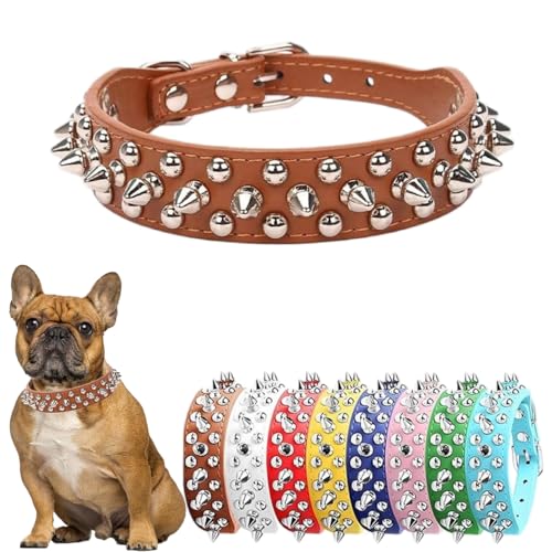 Hundehalsband für große Hunde, braunes Hundehalsband mit Spikes, PU-Leder, Pilze, Nieten, Welpenhalsband, verstellbar, für kleine, mittelgroße und große Hunde, Größe L Hundehalsband für große Hunde, braunes Hundehalsband mit Spikes, PU-Leder, Pilze, Nieten, Welpenhalsband, verstellbar, für kleine, mittelgroße und große Hunde, Größe L von Hotlion