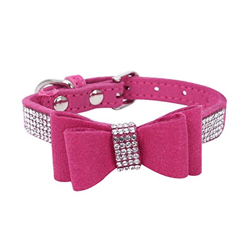 Hundehalsband für große Hunde mit Schleife, PU-Leder, weich, bequem, Fliege, Kristall, Diamant, Hundehalsband, verstellbar, für Katzen, Haustiere, Schafe, Dobermann, Doggen, Border Collie, Rosenrot, Hundehalsband für große Hunde mit Schleife, PU-Leder, weich, bequem, Fliege, Kristall, Diamant, Hundehalsband, verstellbar, für Katzen, Haustiere, Schafe, Dobermann, Doggen, Border Collie, Rosenrot, von Hotlion