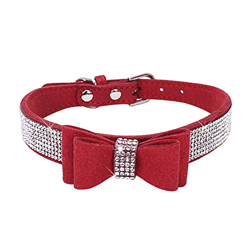 Hundehalsband für große Hunde mit Schleife, PU-Leder, weich, bequem, Fliege, Kristall, Diamant, Hundehalsband, verstellbar, für Katzen, Haustiere, Schafe, Dobermann, Doggen, Border Collie, Rot, Größe von Hotlion