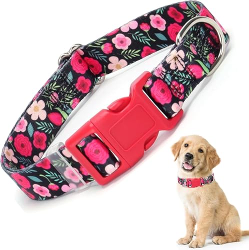 Hundehalsband für kleine Hunde, Schnellverschluss, langlebig, bedruckt, Blume, hübsches Muster, ausgefallenes Blumenmuster, niedlich, für XS, S, M, L, XL, Mädchen, Jungen, Hunde, Spazierengehtraining von Hotlion