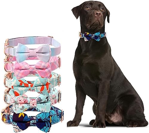 Hundehalsband mit Fliege, niedliches florales Mädchen, Hundehalsband, weich, langlebig, für Welpen, Hündinnen, Blumenhalsbänder, verstellbar für kleine, mittelgroße und große Hunde, Rosa, XL von Hotlion