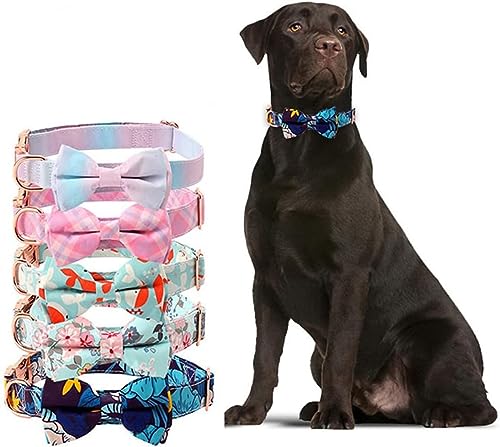 Hundehalsband mit Fliege, niedliches florales Mädchen, Hundehalsband, weich, langlebig, für Welpen, Hündinnen, Blumenhalsbänder, verstellbar für kleine, mittelgroße und große Hunde, lila, S von Hotlion