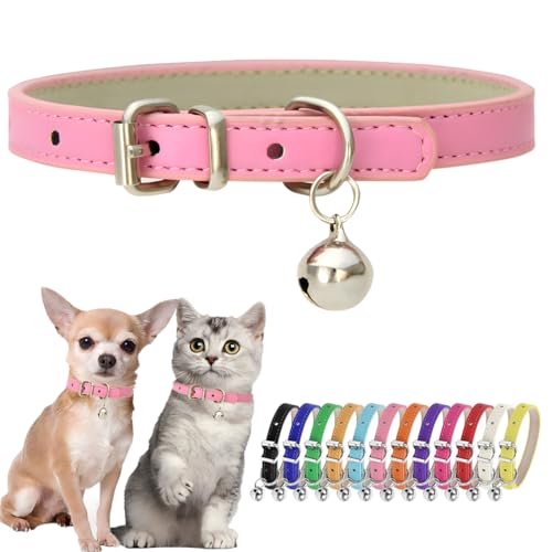 Hundehalsband mit Glöckchen für Welpen, weiches PU-Leder, XS, Kätzchenhalsband mit Glöckchen, verstellbar, für Jungen und Mädchen, Katzenhalsbänder für XXS, XXS, XS, kleine kleine Rassen, Rosa von Hotlion