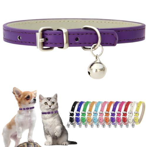 Hundehalsband mit Glöckchen für Welpen, weiches PU-Leder, XS, Kätzchenhalsband mit Glöckchen, verstellbar, für Jungen und Mädchen, Katzenhalsbänder für XXS, XXS, XS, kleine und kleine Rassen, Violett von Hotlion