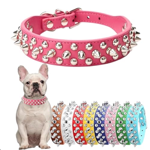 Hundehalsband mit Nieten, PU-Leder, Pilze, Nieten, Welpen, verstellbar, für XXS, XS, kleine, mittelgroße und große Hunde und Katzen, Größe XS von Hotlion