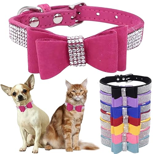 Hundehalsband mit Schleife, mit Strasssteinen, verstellbar, für Mädchen, niedlich, funkelnd, Kristall, Diamanten, Welpenhalsband für kleine, mittelgroße und große Hunde, Rosa, Größe XXS Hundehalsband mit Schleife, mit Strasssteinen, verstellbar, für Mädchen, niedlich, funkelnd, Kristall, Diamanten, Welpenhalsband für kleine, mittelgroße und große Hunde, Rosa, Größe XXS von Hotlion