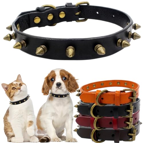 Hundehalsband mit Stacheln, Halsband, Leder, niedliches Halsband, Punk-Nieten, langlebig, mit Schnalle, verstellbar, für kleine, mittelgroße und große Hunde, Schwarz, Größe M Hundehalsband mit Stacheln, Halsband, Leder, niedliches Halsband, Punk-Nieten, langlebig, mit Schnalle, verstellbar, für kleine, mittelgroße und große Hunde, Schwarz, Größe M von Hotlion