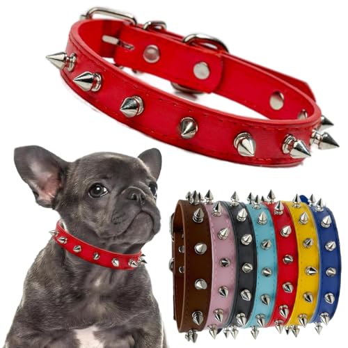 Hundehalsband mit Stacheln, Leder, Katzenhalsband, Punk-Nieten, langlebig, mit Schnalle, für kleine, mittelgroße und große Hunde, Rot, Größe M Hundehalsband mit Stacheln, Leder, Katzenhalsband, Punk-Nieten, langlebig, mit Schnalle, für kleine, mittelgroße und große Hunde, Rot, Größe M von Hotlion