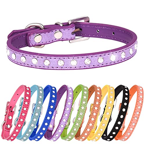 Hundehalsband mit Strasssteinen, Wildleder, niedlich, weich, glitzernd, Kristall, verstellbar, für kleine Mädchen, Jungen, Welpen, Katzen, Haustiere, Kätzchen, Violett, Größe XS von Hotlion