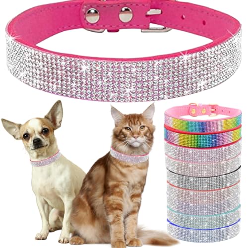 Hundehalsband mit Strasssteinen, glitzernder Glitzer, für kleine Hunde, verstellbar, für Mädchen, Damen, XXS, S, M, L, Größe XXL, Rosa von Hotlion