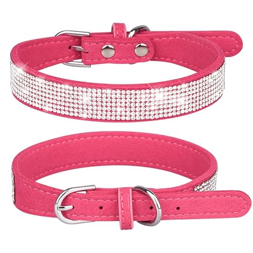 Hundehalsband mit Strasssteinen, glitzerndes PU-Leder, niedlich, weich, bequem, mit Strasssteinen, bunt, für kleine Haustiere, Chihuahua, Corgi, Boston Terrier, Zwergspitz, Hot Pink, Größe S von Hotlion