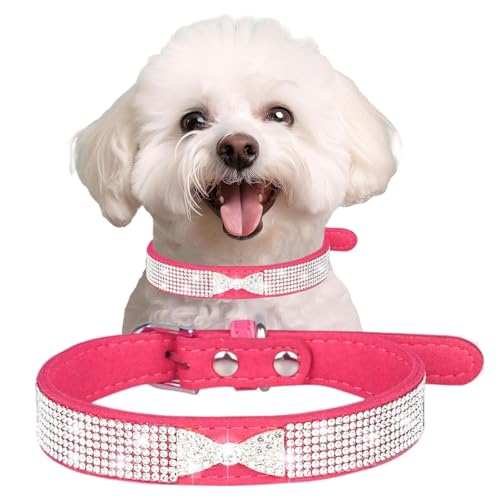 Hundehalsband mit Strasssteinen, mit Fliege, verstellbar, für kleine, mittelgroße und große Haustiere, Kätzchen und Welpen, Rosa Hundehalsband mit Strasssteinen, mit Fliege, verstellbar, für kleine, mittelgroße und große Haustiere, Kätzchen und Welpen, Rosa von Hotlion