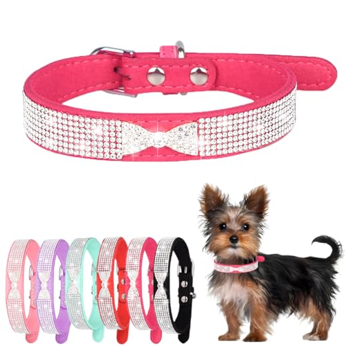 Hundehalsband mit Strasssteinen, mit Fliege, verstellbar, für kleine, mittelgroße und große Haustiere, Kätzchen und Welpen, Rosa von Hotlion