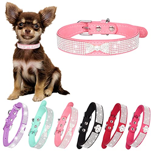 Hundehalsband mit Strasssteinen, mit Fliege, verstellbar, für kleine, mittelgroße und große Haustiere, Kätzchen und Welpen, hellschwarz, Größe XS Hundehalsband mit Strasssteinen, mit Fliege, verstellbar, für kleine, mittelgroße und große Haustiere, Kätzchen und Welpen, hellschwarz, Größe XS von Hotlion