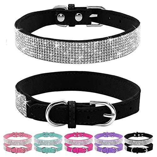 Hotlion Hundehalsband, mit Strasssteinen, niedlich, weich, schillernd, funkelnd, Kristallsteine, verstellbar, für kleine Rassen, Welpen, Katzen, Haustiere, Kätzchen, Schwarz, M von Hotlion