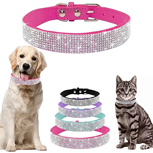 Hotlion Hundehalsband, mit Strasssteinen, niedlich, weich, schillernd, funkelnd, Kristallsteine, verstellbar, für kleine Rassen, Welpen, Katzen, Haustiere, Kätzchen, Hot Pink, M von Hotlion