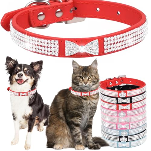 Hundehalsband mit Strasssteinen für kleine Hunde, ausgefallenes Hundehalsband mit Strasssteinen, für Mädchen, Welpen, Katzen, Halsbänder für XXS, XS, kleine, mittelgroße und große Hunde (Rot, L) von Hotlion