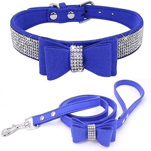 Hundehalsband und Leine, Set mit Fliege, Strasssteine, verstellbar, niedlich, funkelnde Kristalldiamant-Katzenhalsbänder für kleine mittelgroße Hunde, Jungen, Mädchen, Hellblau, XS Hundehalsband und Leine, Set mit Fliege, Strasssteine, verstellbar, niedlich, funkelnde Kristalldiamant-Katzenhalsbänder für kleine mittelgroße Hunde, Jungen, Mädchen, Hellblau, XS von Hotlion