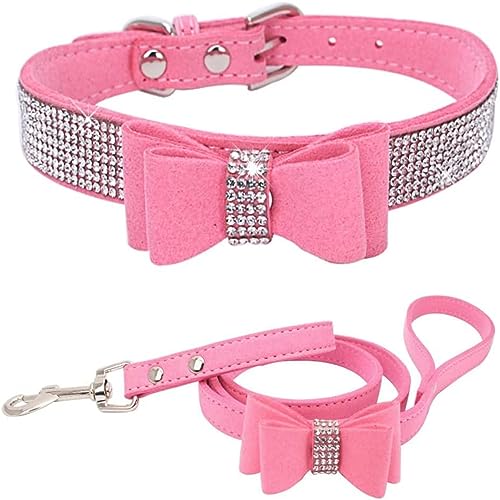 Hundehalsband und Leine, Set mit Fliege, Strasssteine, verstellbar, niedlich, funkelnde Kristalldiamant-Katzenhalsbänder für kleine mittelgroße Hunde, Jungen und Mädchen, Hellrosa, Größe XL Hundehalsband und Leine, Set mit Fliege, Strasssteine, verstellbar, niedlich, funkelnde Kristalldiamant-Katzenhalsbänder für kleine mittelgroße Hunde, Jungen und Mädchen, Hellrosa, Größe XL von Hotlion