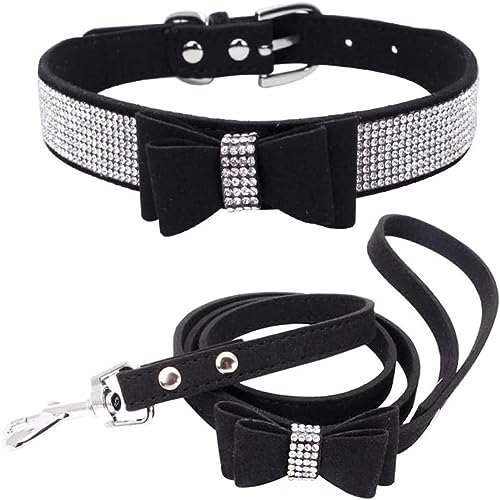 Hundehalsband und Leine, Set mit Fliege, glitzernd, rosa, verstellbar, für Mädchen, weiblich, niedlich, funkelnde Kristalle, Diamanten, Welpenhalsbänder für kleine, mittelgroße und große Hunde, Hundehalsband und Leine, Set mit Fliege, glitzernd, rosa, verstellbar, für Mädchen, weiblich, niedlich, funkelnde Kristalle, Diamanten, Welpenhalsbänder für kleine, mittelgroße und große Hunde, von Hotlion
