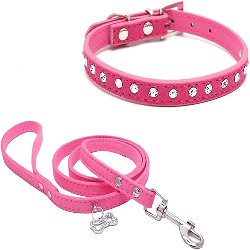 Hundehalsband und Leine, Set mit Strasssteinen, niedliches Kristalldiamant-Katzenhalsband, weiches Leder, verstellbar, für kleine und mittelgroße Hunde, Rosenrot, Größe S Hundehalsband und Leine, Set mit Strasssteinen, niedliches Kristalldiamant-Katzenhalsband, weiches Leder, verstellbar, für kleine und mittelgroße Hunde, Rosenrot, Größe S von Hotlion