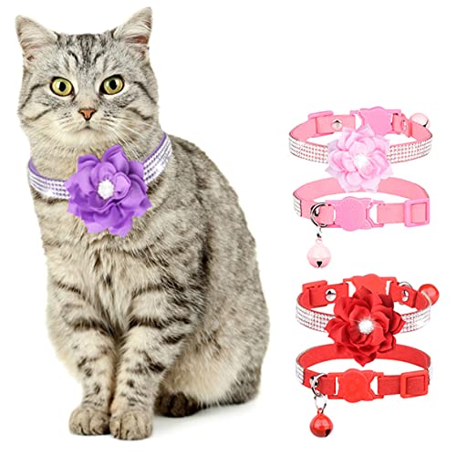 Katzenhalsband, glitzerndes Diamant, für Mädchen, Katzen, mit Glöckchen, Strasssteinen, Haustierhalsbänder mit weichem Samt, verstellbar, für Katzen, Welpen, Rosa, 1 XS von Hotlion