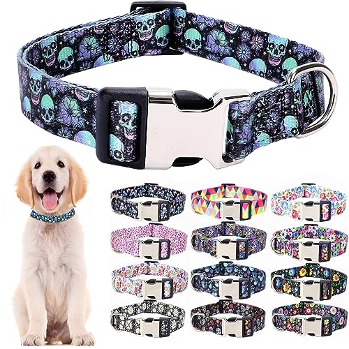 Nylon-Hundehalsband mit Blumenmuster, langlebig, verstellbar, niedlich, weich, ausgefallenes Welpenhalsband, für große Mädchen, Jungen, Haustiere, Katzen, Kätzchen, blauer Totenkopf und Blume, Größe L Nylon-Hundehalsband mit Blumenmuster, langlebig, verstellbar, niedlich, weich, ausgefallenes Welpenhalsband, für große Mädchen, Jungen, Haustiere, Katzen, Kätzchen, blauer Totenkopf und Blume, Größe L von Hotlion