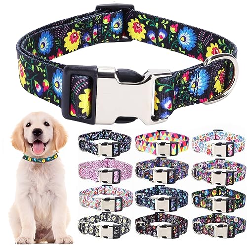 Nylon-Hundehalsband mit Blumenmuster, langlebig, verstellbar, niedlich, weich, ausgefallenes Welpenhalsband, für große Mädchen, weibliche Haustiere, Katzen, Kätzchen, gelb-Blaue Blumen, Größe L Nylon-Hundehalsband mit Blumenmuster, langlebig, verstellbar, niedlich, weich, ausgefallenes Welpenhalsband, für große Mädchen, weibliche Haustiere, Katzen, Kätzchen, gelb-Blaue Blumen, Größe L von Hotlion