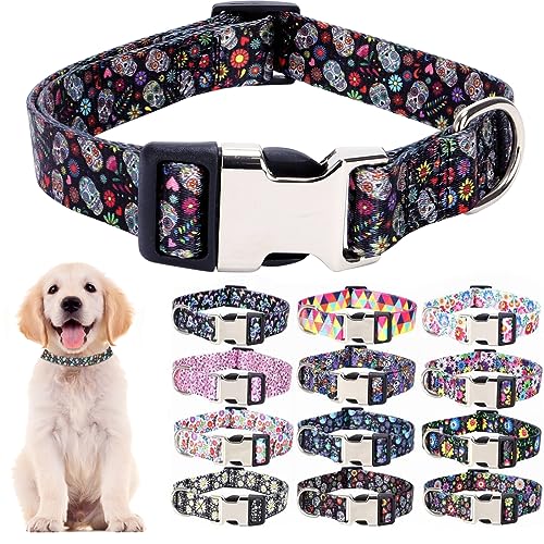 Nylon-Hundehalsband mit Blumenmuster, langlebig, verstellbar, niedlich, weich, ausgefallenes Welpenhalsband für große Mädchen, Jungen, Haustiere, Katzen, Kätzchen, Schwarz/Rot, M von Hotlion