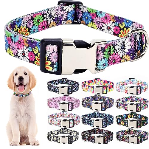 Nylon-Hundehalsband mit Blumenmuster, langlebig, verstellbar, niedlich, weich, ausgefallenes Welpenhalsband für große Mädchen, weibliche Haustiere, Katzen, Kätzchen, Bunte Blumen, Größe M Nylon-Hundehalsband mit Blumenmuster, langlebig, verstellbar, niedlich, weich, ausgefallenes Welpenhalsband für große Mädchen, weibliche Haustiere, Katzen, Kätzchen, Bunte Blumen, Größe M von Hotlion