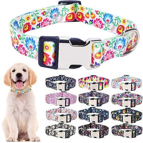 Nylon-Hundehalsband mit Blumenmuster, langlebig, verstellbar, niedlich, weich, ausgefallenes Welpenhalsband für große Mädchen, weibliche Haustiere, Katzen, Kätzchen, rote rosa Blaue Blumen, Größe M Nylon-Hundehalsband mit Blumenmuster, langlebig, verstellbar, niedlich, weich, ausgefallenes Welpenhalsband für große Mädchen, weibliche Haustiere, Katzen, Kätzchen, rote rosa Blaue Blumen, Größe M von Hotlion