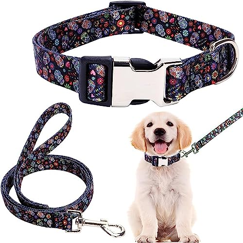 Nylon-Hundehalsband und Leine, Set mit Blumenmuster, langlebig, verstellbar, niedlich, weich, ausgefallenes Welpenhalsband, für große Mädchen, Jungen, Haustiere, Katzen, Kätzchen, Schwarz S Nylon-Hundehalsband und Leine, Set mit Blumenmuster, langlebig, verstellbar, niedlich, weich, ausgefallenes Welpenhalsband, für große Mädchen, Jungen, Haustiere, Katzen, Kätzchen, Schwarz S von Hotlion